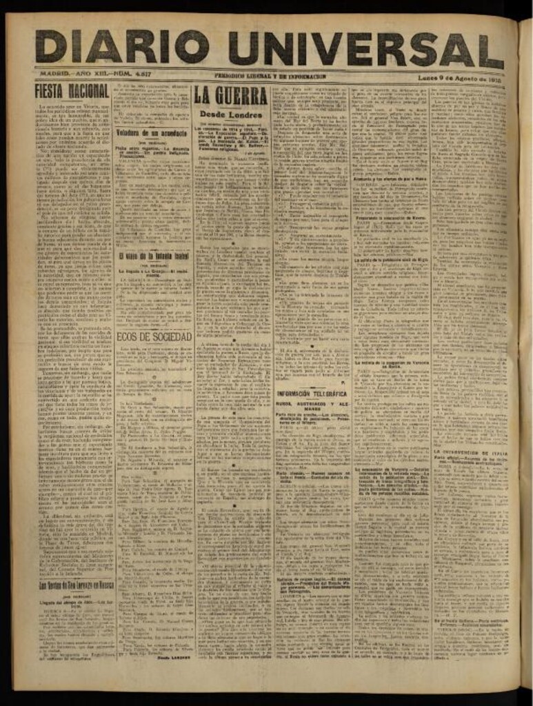 Miniatura de Diario Universal del 9 de agosto de 1915