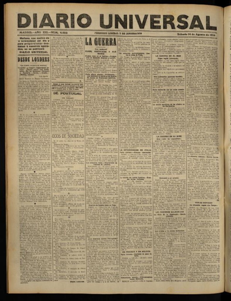 Miniatura de Diario Universal del 14 de agosto de 1915