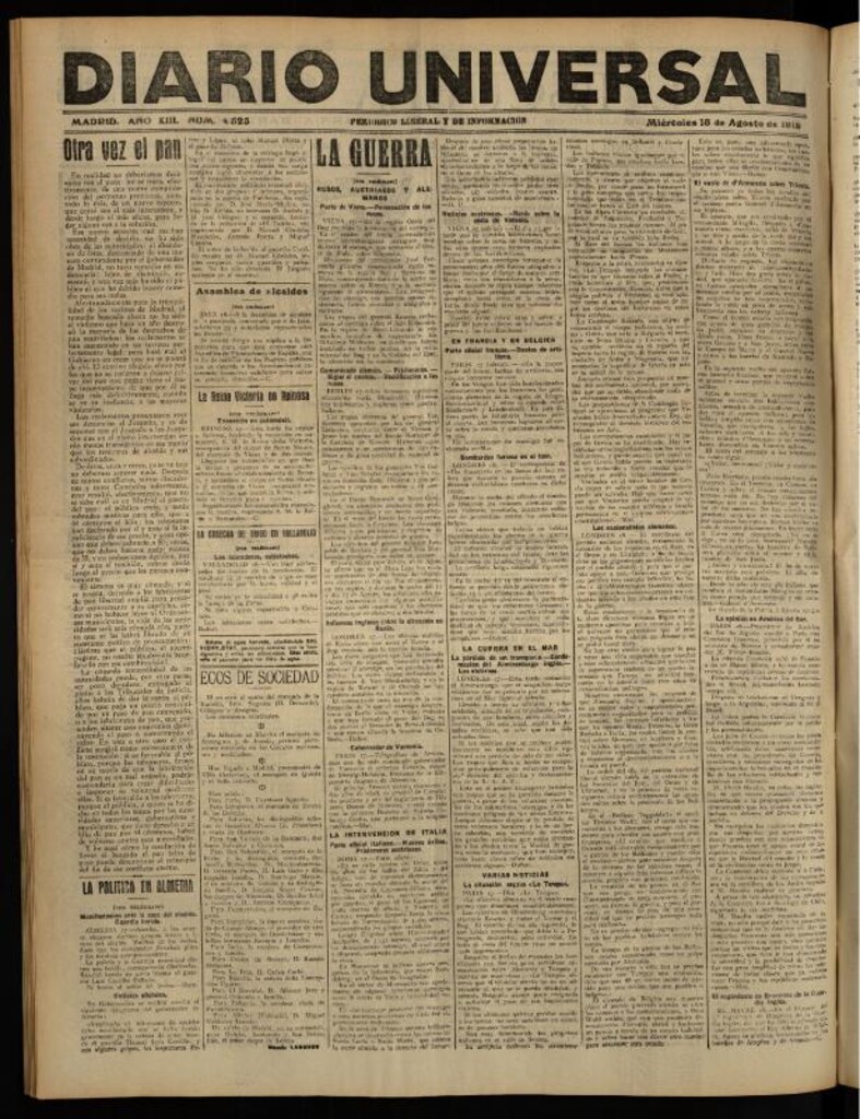 Miniatura de Diario Universal del 18 de agosto de 1915