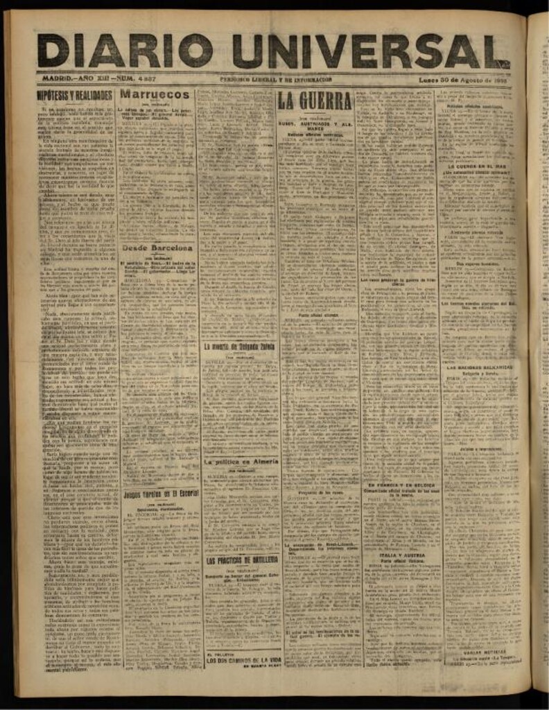 Miniatura de Diario Universal del 30 de agosto de 1915