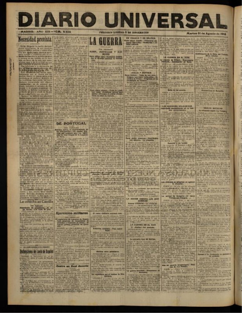Miniatura de Diario Universal del 31 de agosto de 1915