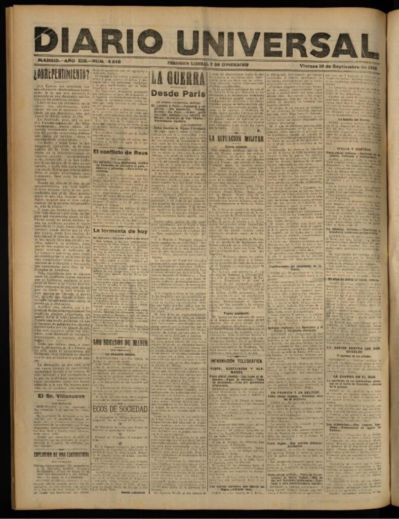 Miniatura de Diario Universal del 10 de septiembre de 1915