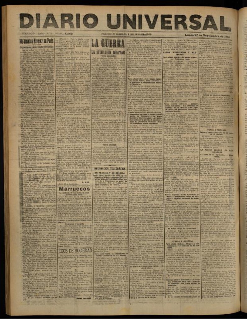 Miniatura de Diario Universal del 27 de septiembre de 1915
