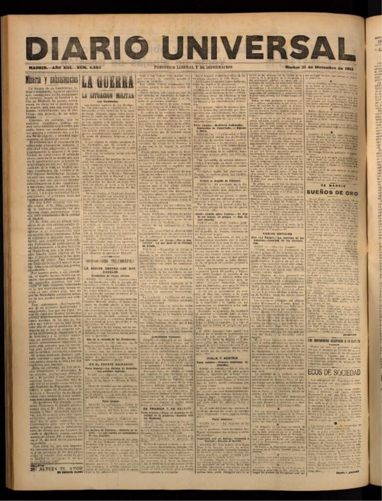 Miniatura de Diario Universal del 21 de diciembre de 1915