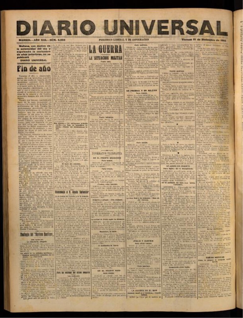 Miniatura de Diario Universal del 31 de diciembre de 1915