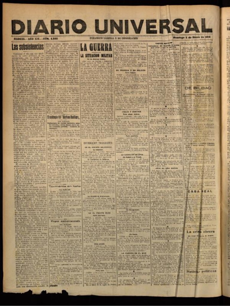 Miniatura de Diario Universal del 2 de enero de 1916