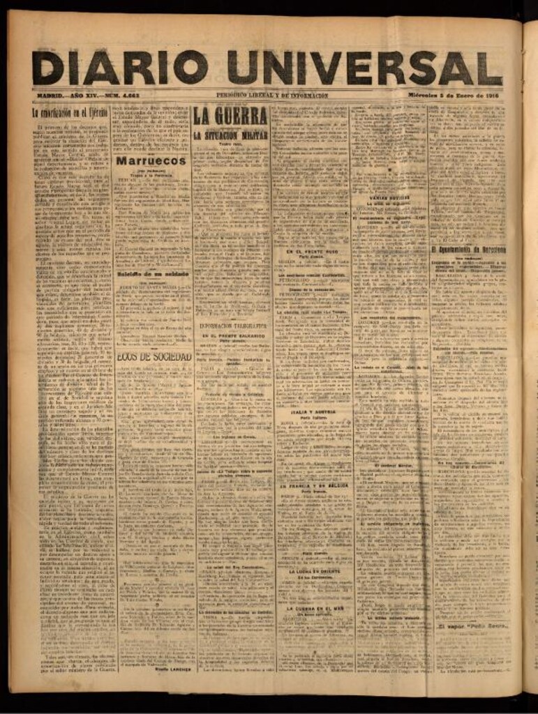 Miniatura de Diario Universal del 5 de enero de 1916