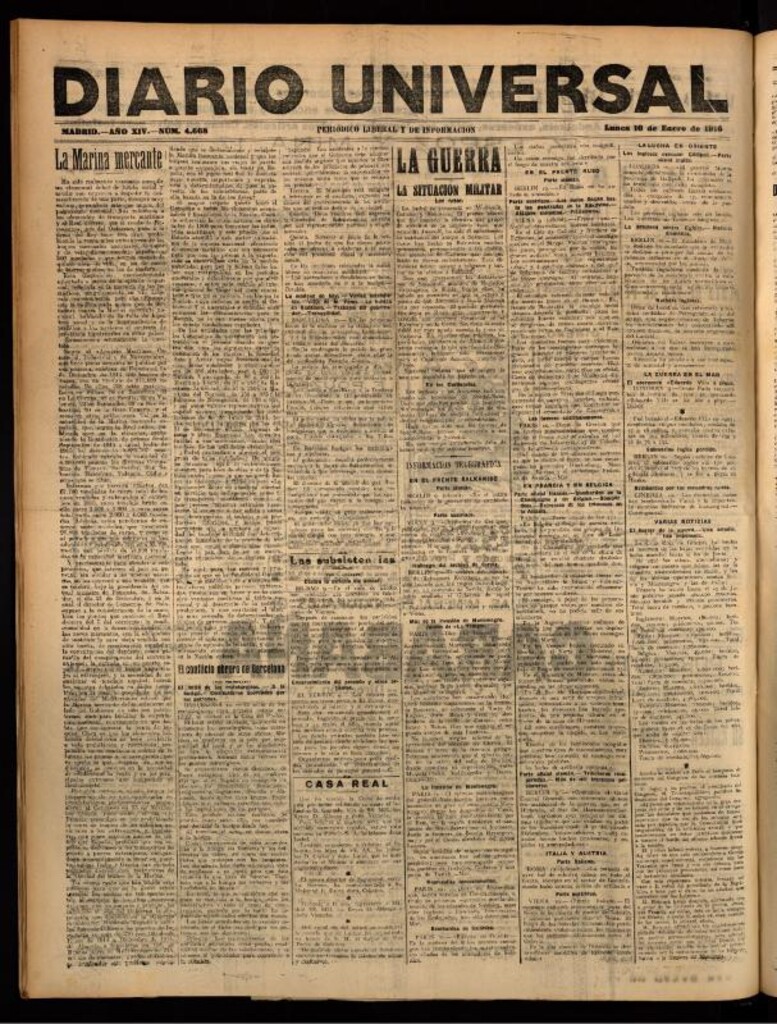 Miniatura de Diario Universal del 10 de enero de 1916