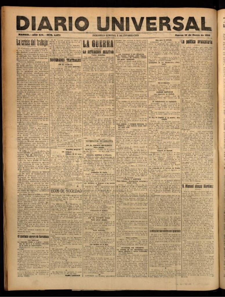 Miniatura de Diario Universal del 13 de enero de 1916