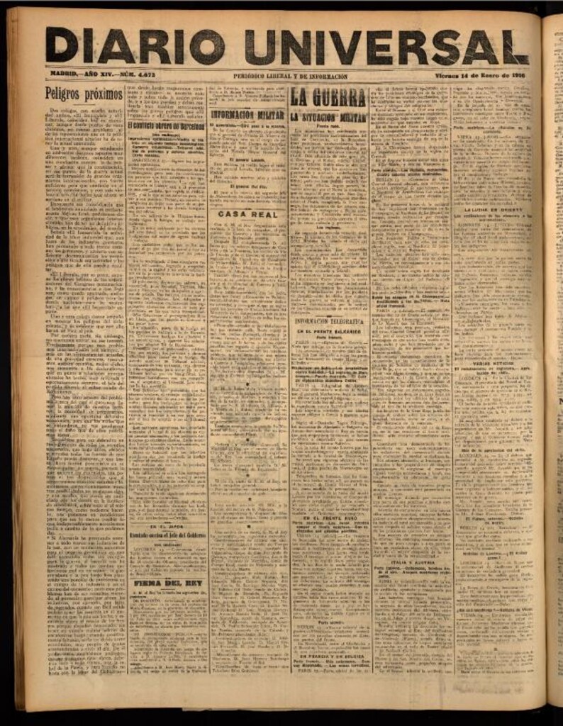 Miniatura de Diario Universal del 14 de enero de 1916