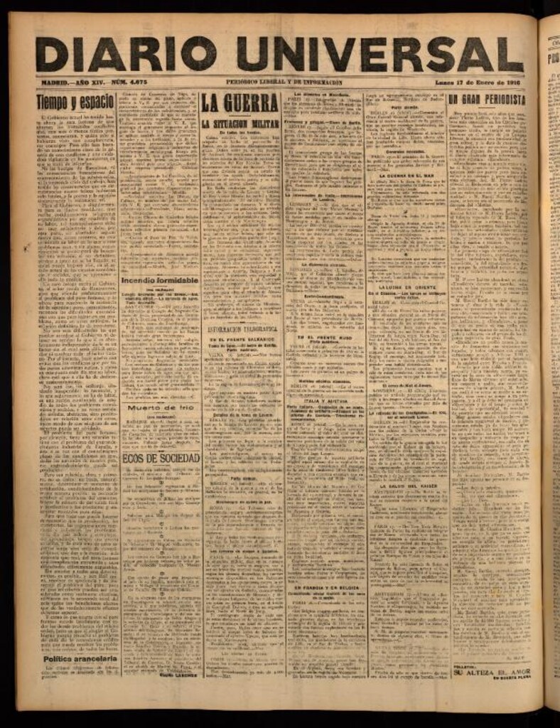 Miniatura de Diario Universal del 17 de enero de 1916