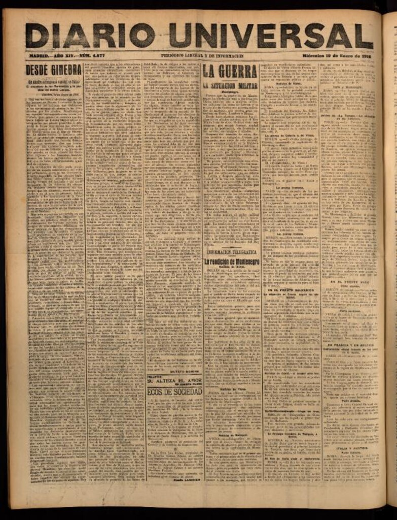 Miniatura de Diario Universal del 19 de enero de 1916