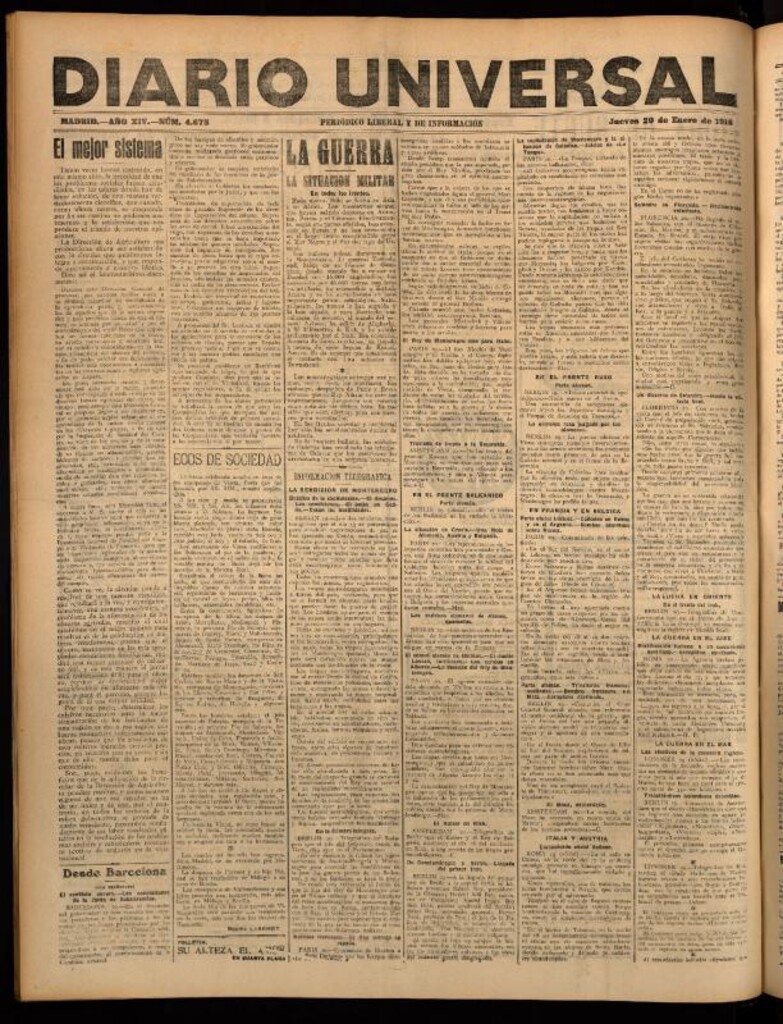 Miniatura de Diario Universal del 20 de enero de 1916