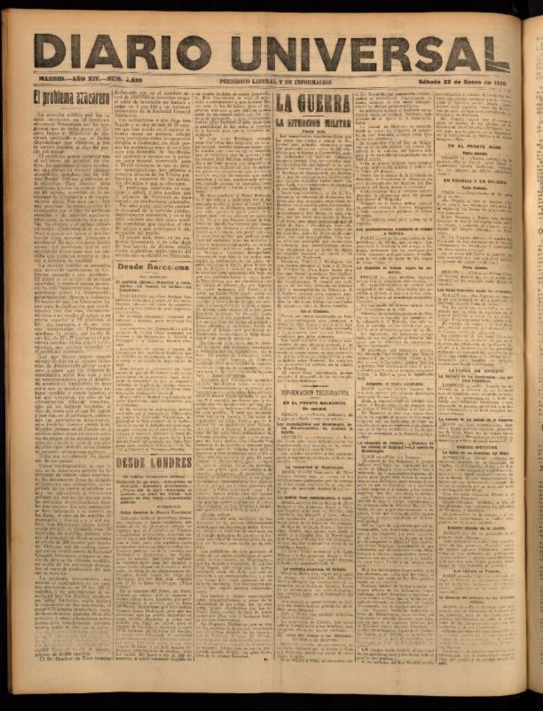 Miniatura de Diario Universal del 22 de enero de 1916