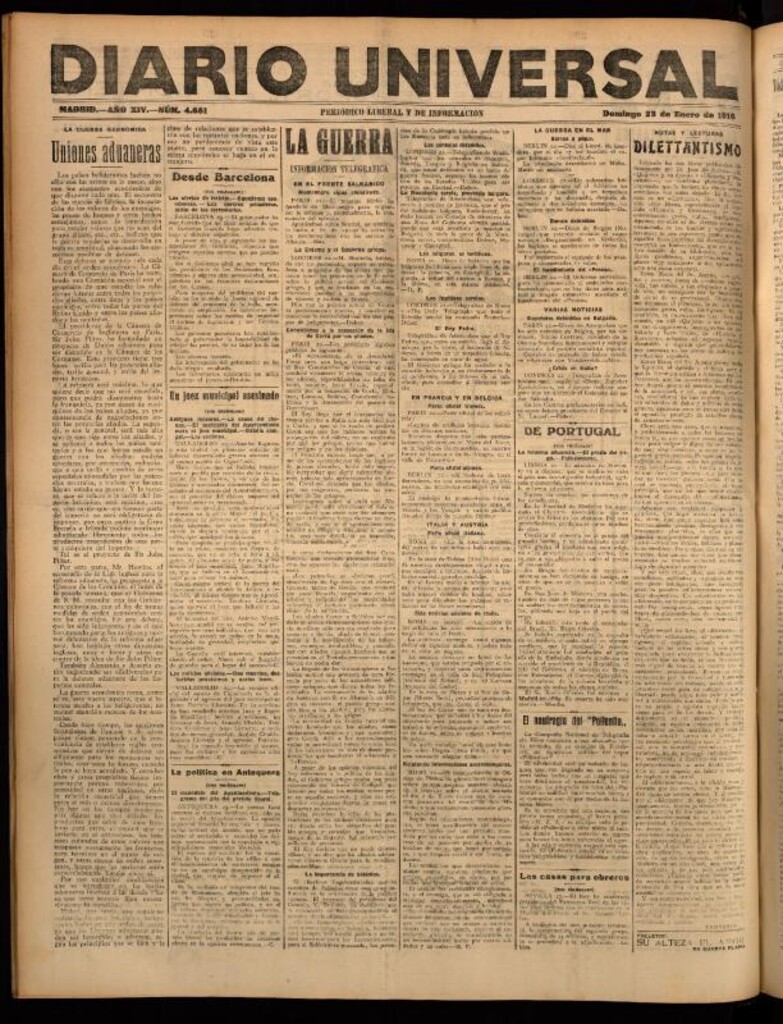Miniatura de Diario Universal del 23 de enero de 1916