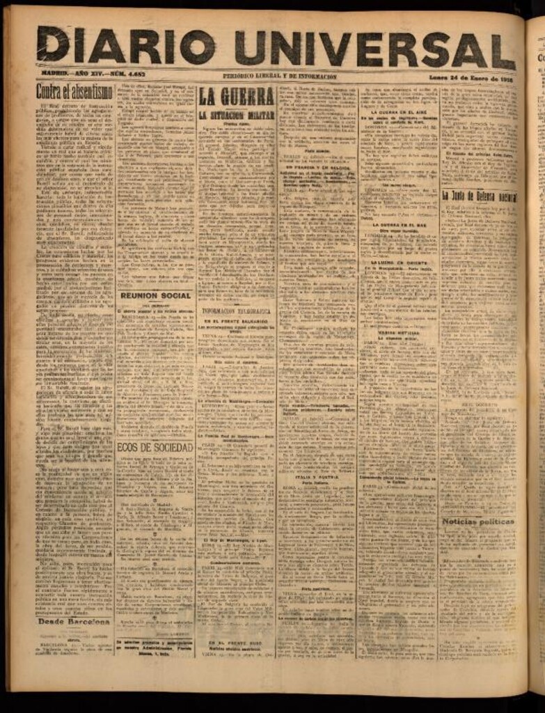 Miniatura de Diario Universal del 24 de enero de 1916