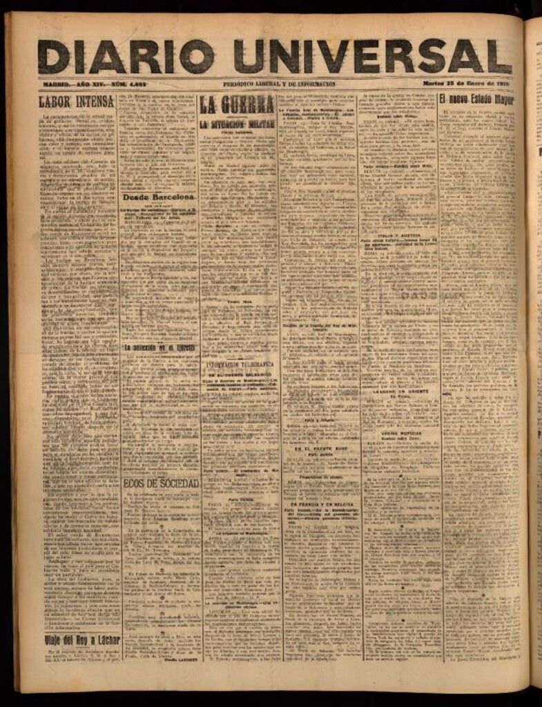 Miniatura de Diario Universal del 25 de enero de 1916