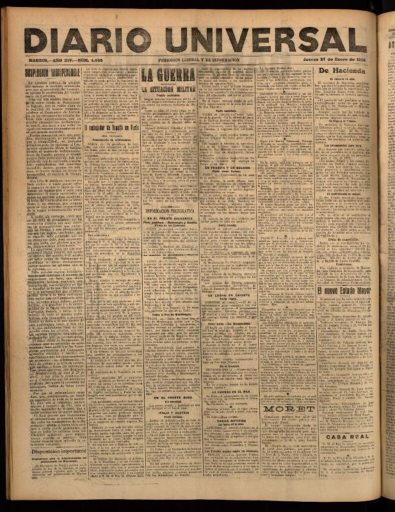 Miniatura de Diario Universal del 27 de enero de 1916