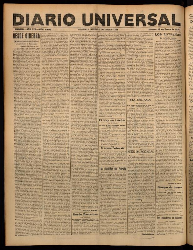 Miniatura de Diario Universal del 28 de enero de 1916