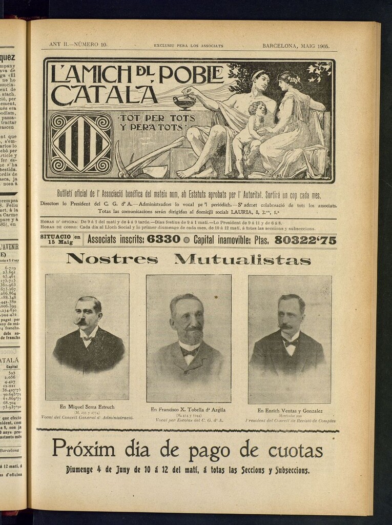 Miniatura de L´amich del poble catalá: butlletí oficial de l´associacio, que´s publicara una volta cada mes de maig de 1905