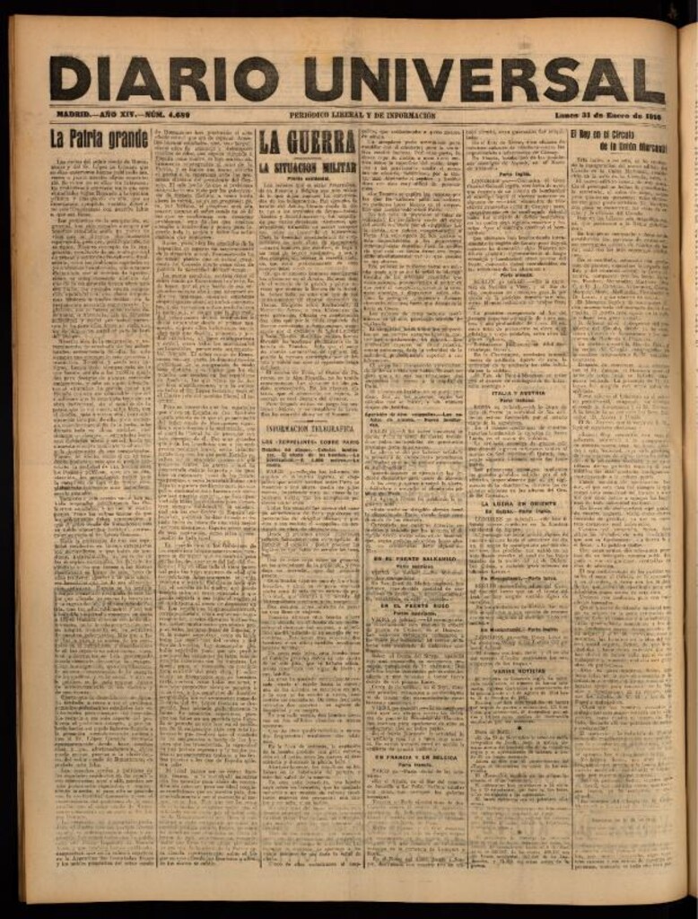 Miniatura de Diario Universal del 31 de enero de 1916