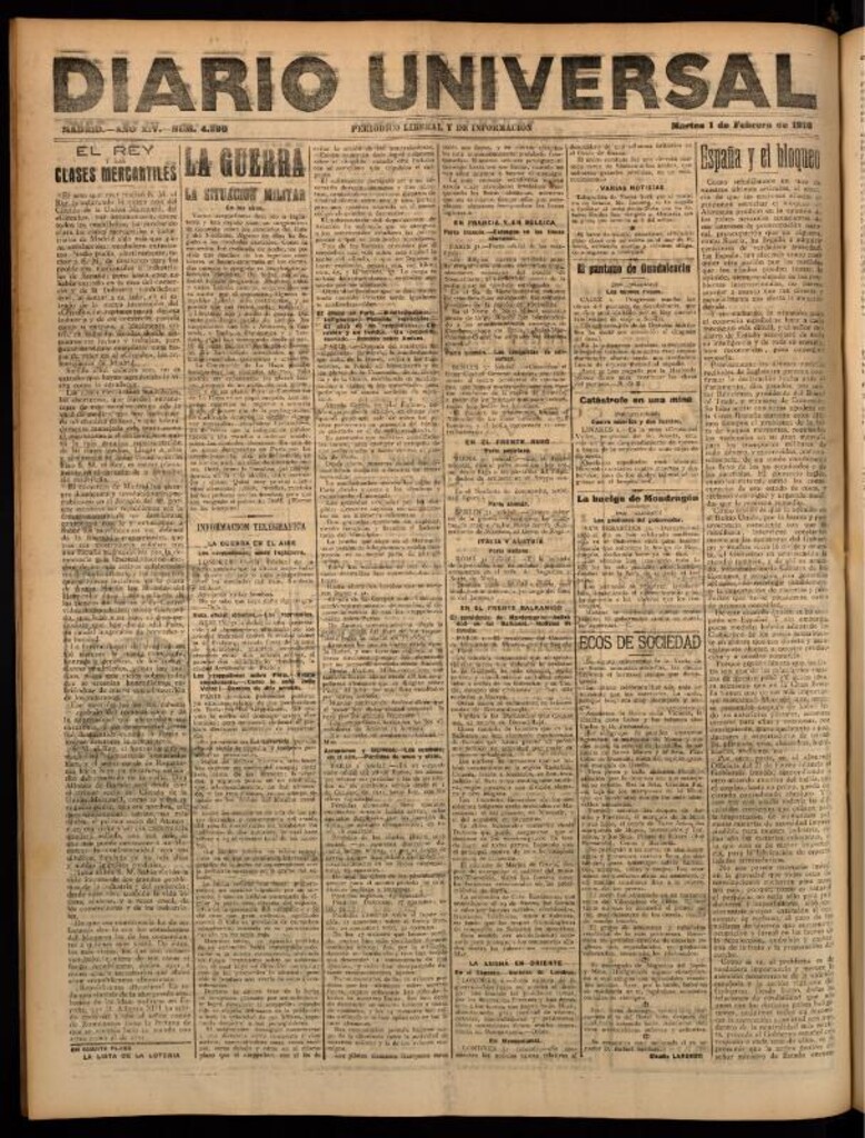 Miniatura de Diario Universal del 1 de febrero de 1916