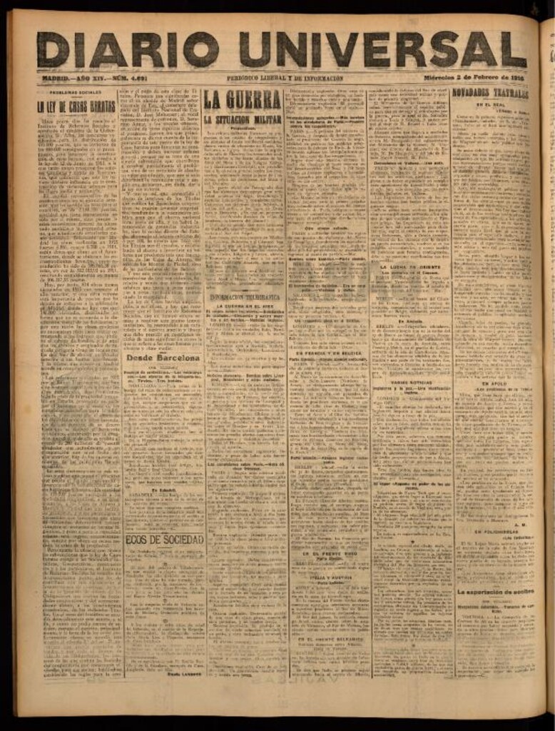 Miniatura de Diario Universal del 2 de febrero de 1916