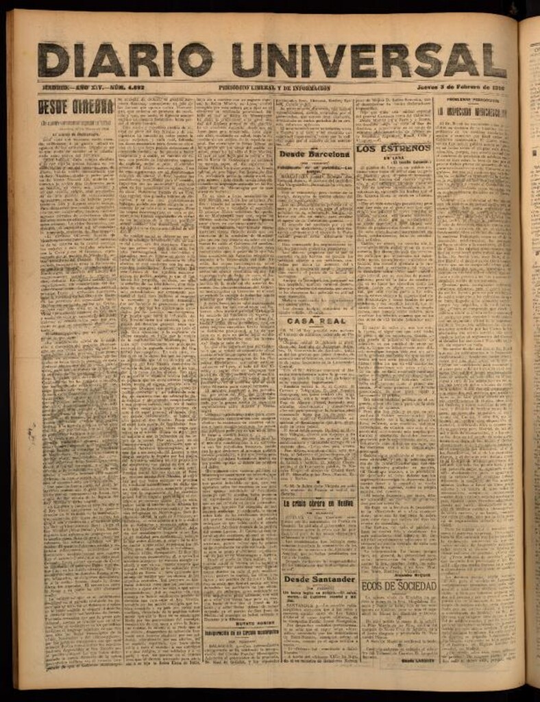 Miniatura de Diario Universal del 3 de febrero de 1916