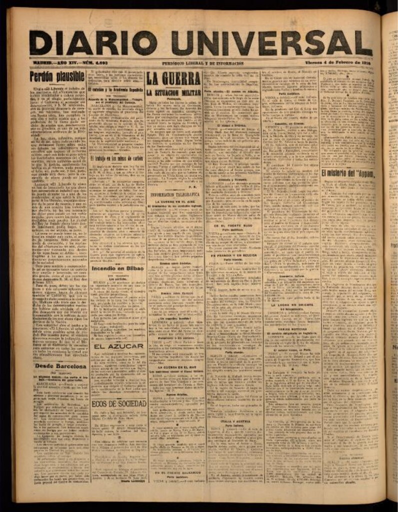 Miniatura de Diario Universal del 4 de febrero de 1916
