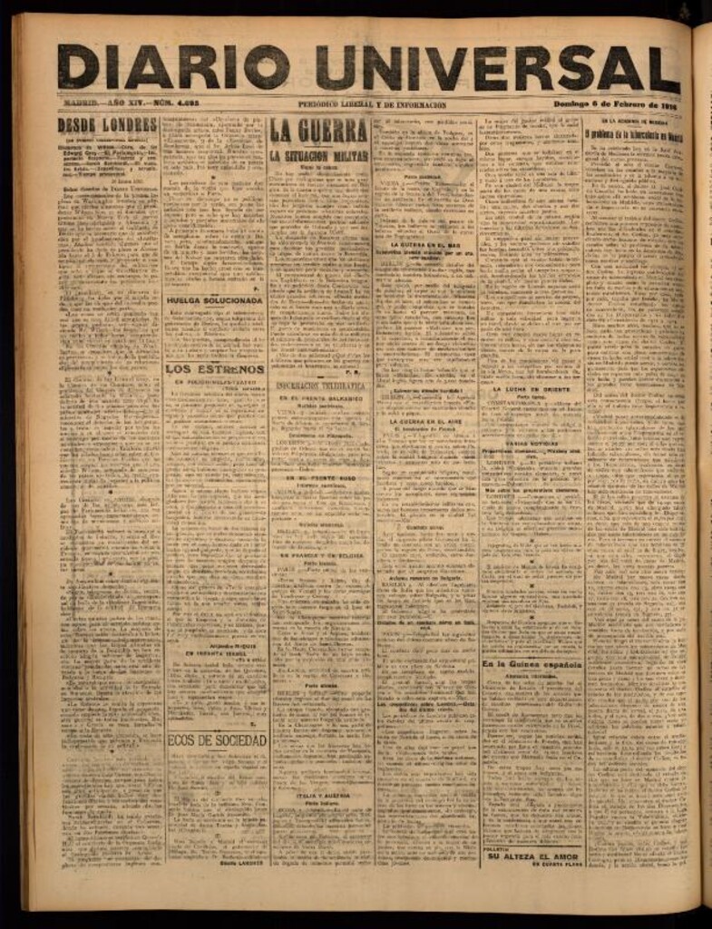 Miniatura de Diario Universal del 6 de febrero de 1916