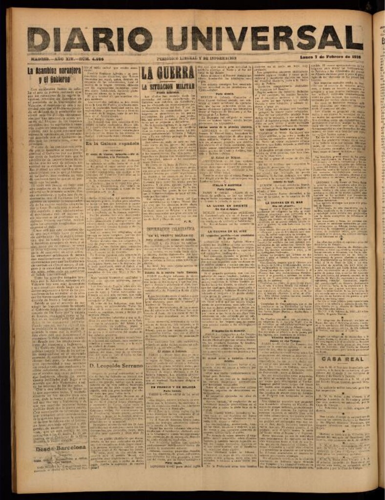 Miniatura de Diario Universal del 7 de febrero de 1916