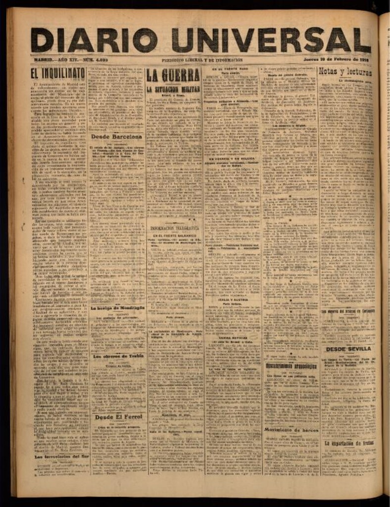 Miniatura de Diario Universal del 10 de febrero de 1916