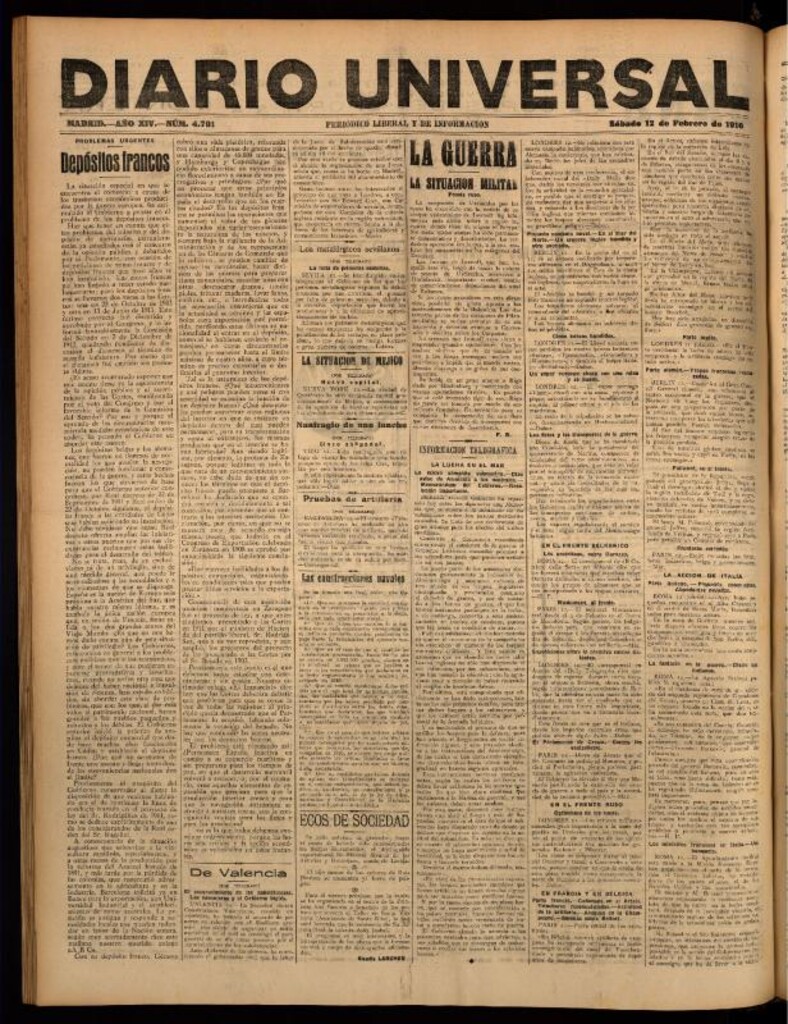 Miniatura de Diario Universal del 12 de febrero de 1916