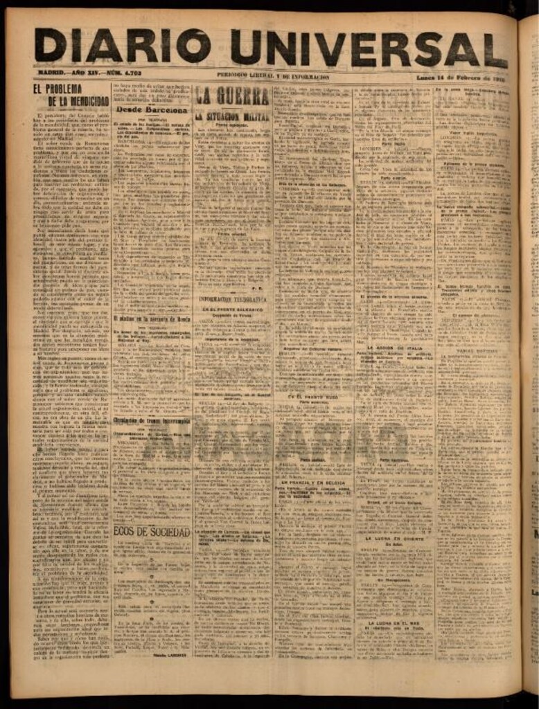 Miniatura de Diario Universal del 14 de febrero de 1916