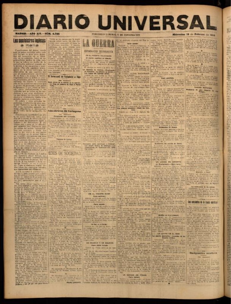 Miniatura de Diario Universal del 16 de febrero de 1916