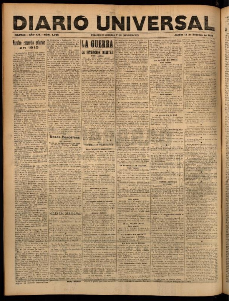 Miniatura de Diario Universal del 17 de febrero de 1916