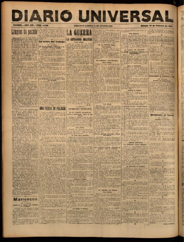 Miniatura de Diario Universal del 19 de febrero de 1916