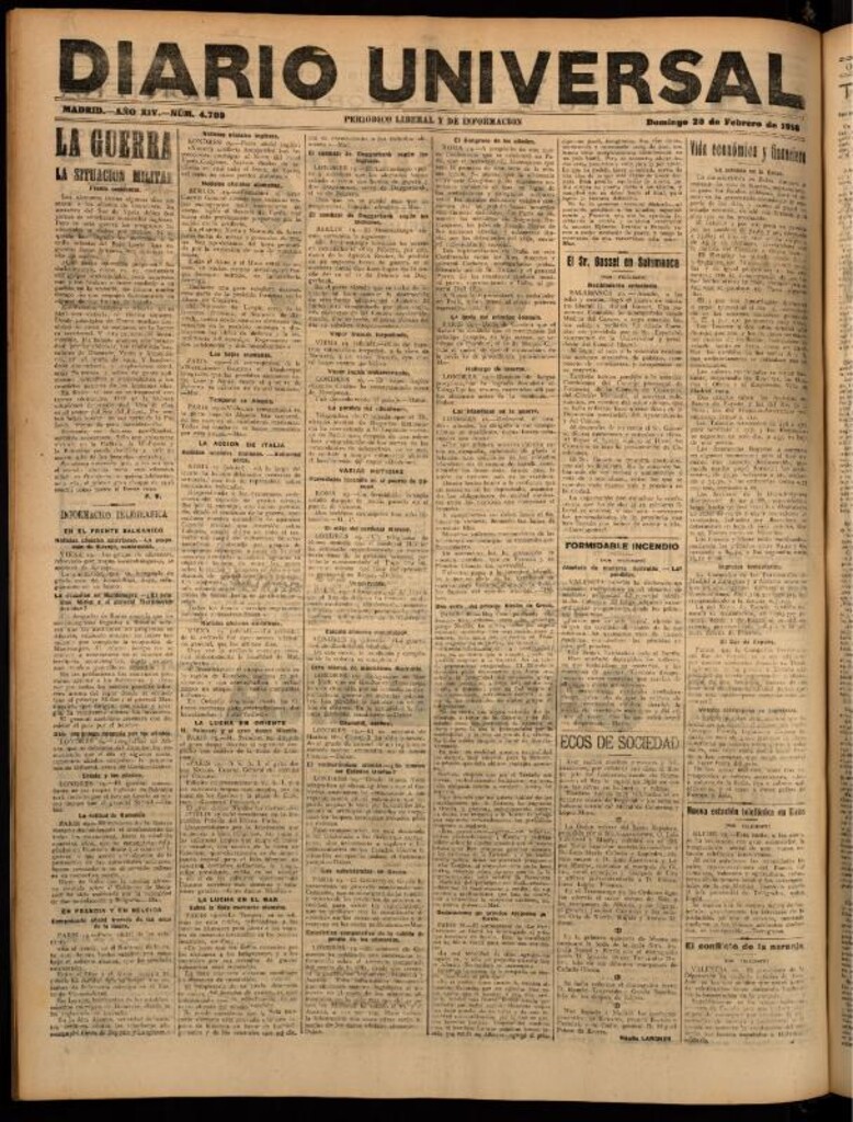 Miniatura de Diario Universal del 20 de febrero de 1916