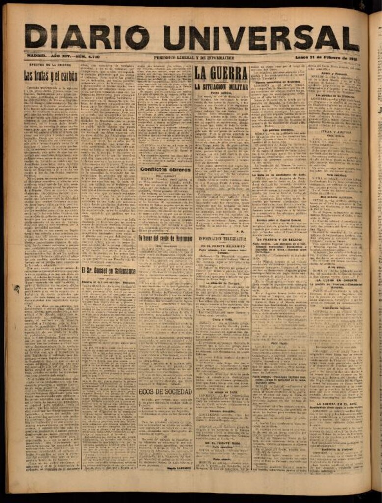 Miniatura de Diario Universal del 21 de febrero de 1916