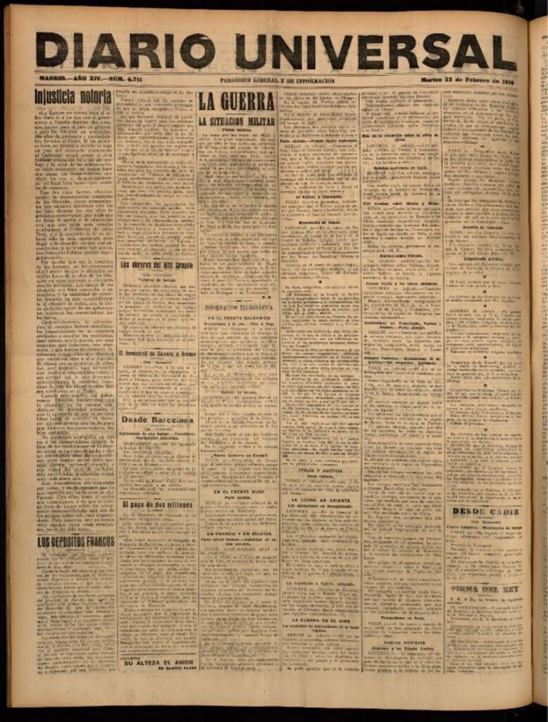 Miniatura de Diario Universal del 22 de febrero de 1916