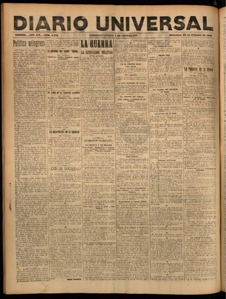 Miniatura de Diario Universal del 23 de febrero de 1916