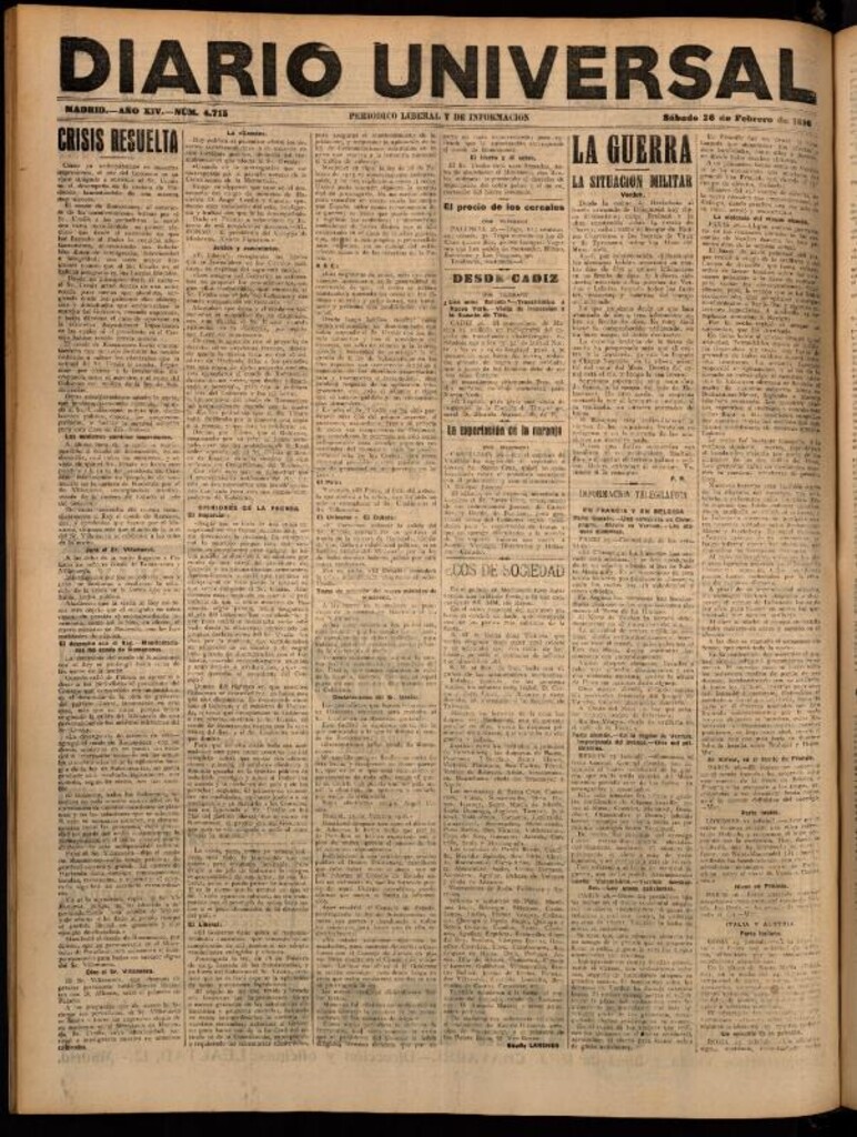 Miniatura de Diario Universal del 26 de febrero de 1916
