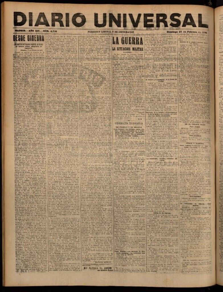 Miniatura de Diario Universal del 27 de febrero de 1916