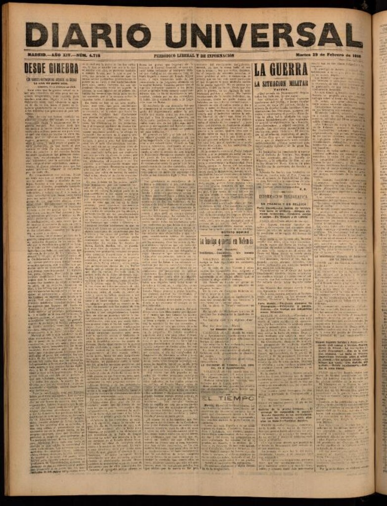 Miniatura de Diario Universal del 29 de febrero de 1916