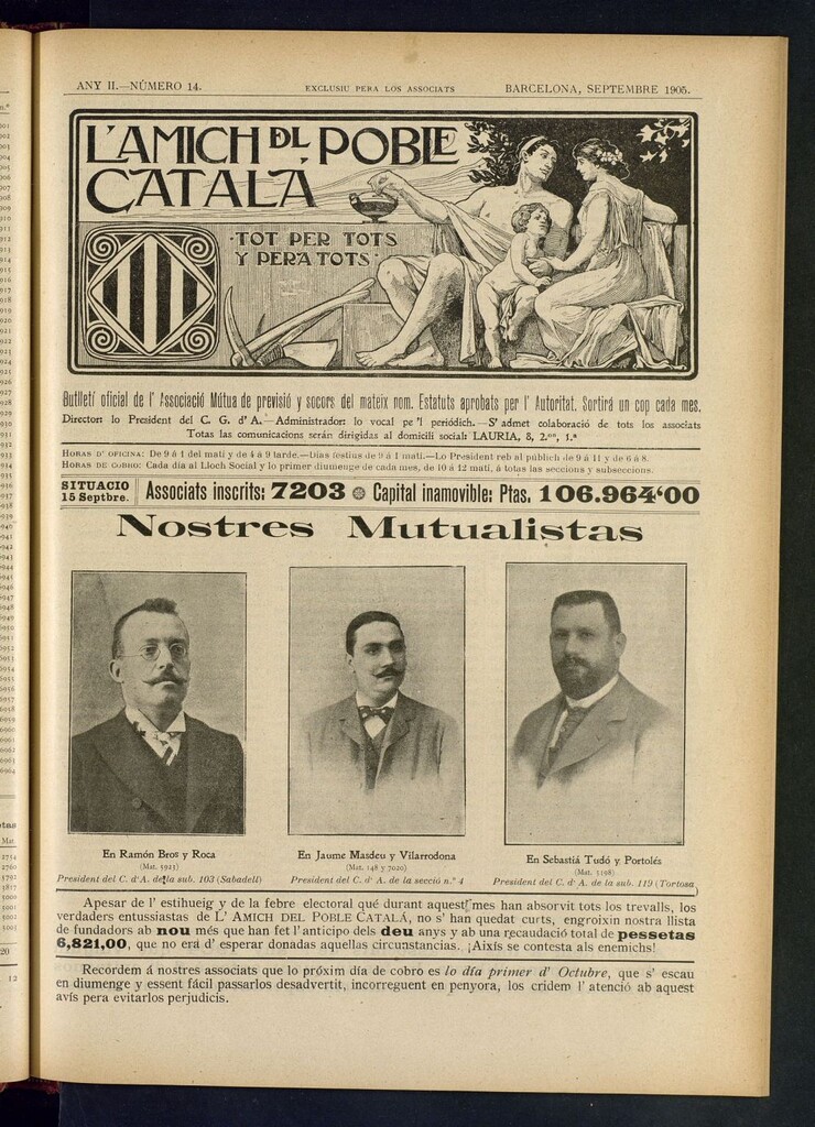 Miniatura de L´amich del poble catalá: butlletí oficial de l´associacio, que´s publicara una volta cada mes de septembre de 1905