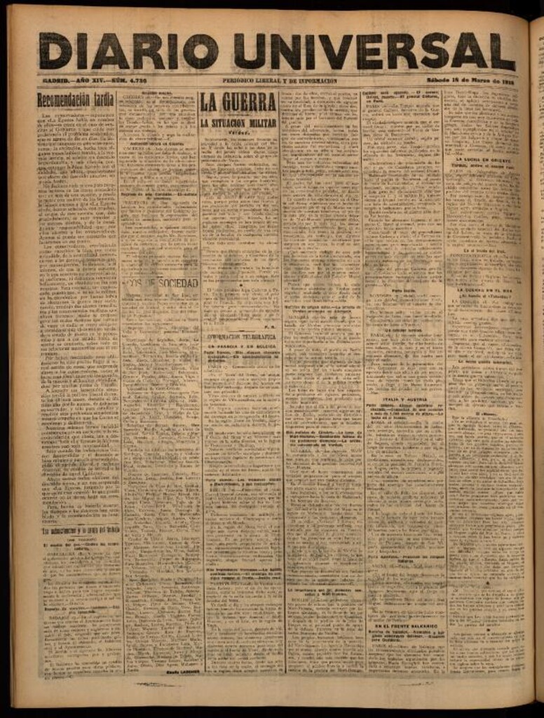 Miniatura de Diario Universal del 18 de marzo de 1916