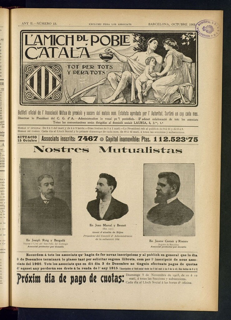Miniatura de L´amich del poble catalá: butlletí oficial de l´associacio, que´s publicara una volta cada mes de octubre de 1905