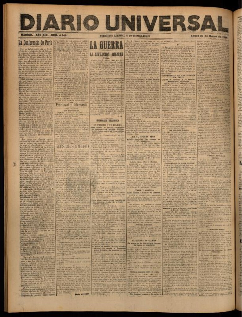 Miniatura de Diario Universal del 27 de marzo de 1916