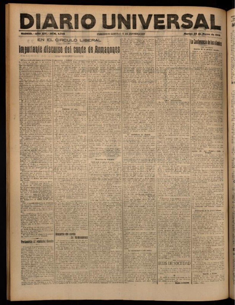 Miniatura de Diario Universal del 28 de marzo de 1916