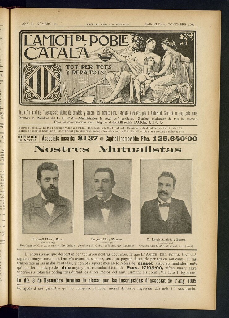Miniatura de L´amich del poble catalá: butlletí oficial de l´associacio, que´s publicara una volta cada mes de novembre de 1905